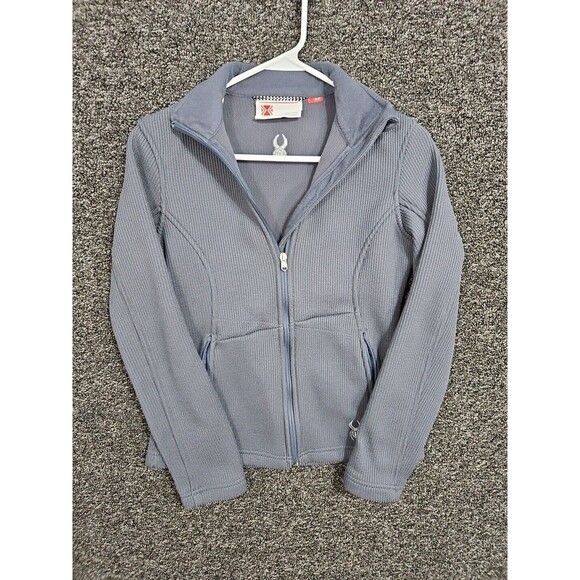 Women’s Spyder Core Gray Ribbed Sweater Jacket Size Small Petite Fleece Lined - Picture 2 of 6